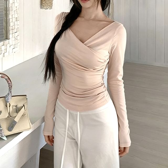 One-Shoulder Ruched Long Sleeve Tee