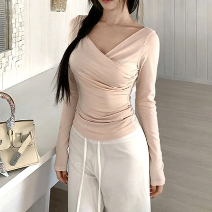 One-Shoulder Ruched Long Sleeve Tee