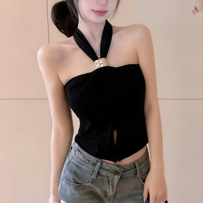 Halter Neckline Minimalist Crop Top