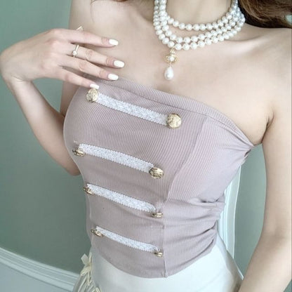 Double-Breasted Plain Crop Tube Top