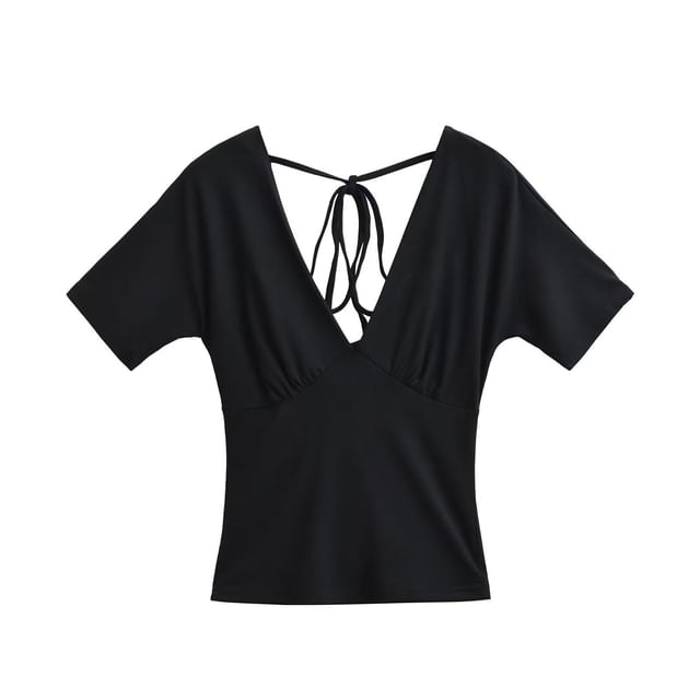 V-Neck Tie Back Short Sleeve Top