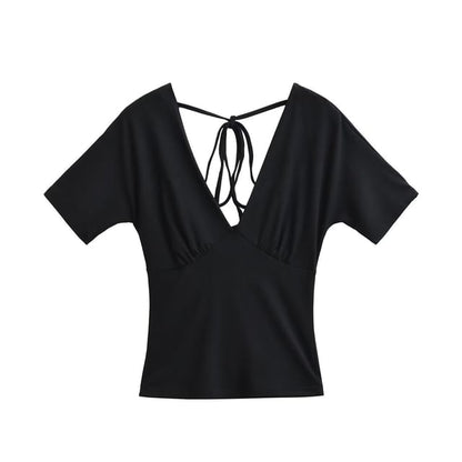 V-Neck Tie Back Short Sleeve Top