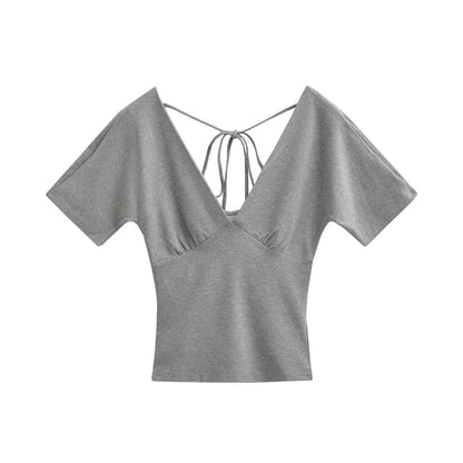 V-Neck Tie Back Short Sleeve Top