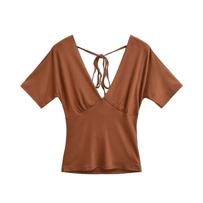 V-Neck Tie Back Short Sleeve Top