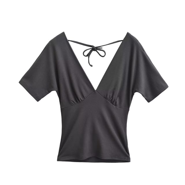 V-Neck Tie Back Short Sleeve Top