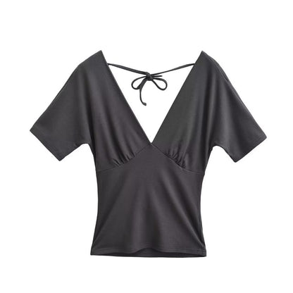 V-Neck Tie Back Short Sleeve Top