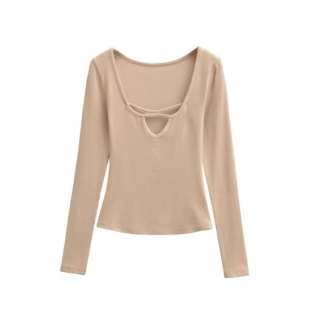 Scoop Neck Cutout Long Sleeve Tee