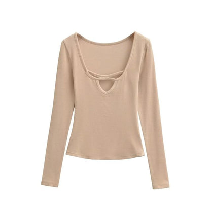 Scoop Neck Cutout Long Sleeve Tee