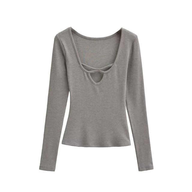 Scoop Neck Cutout Long Sleeve Tee