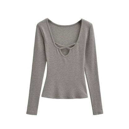 Scoop Neck Cutout Long Sleeve Tee