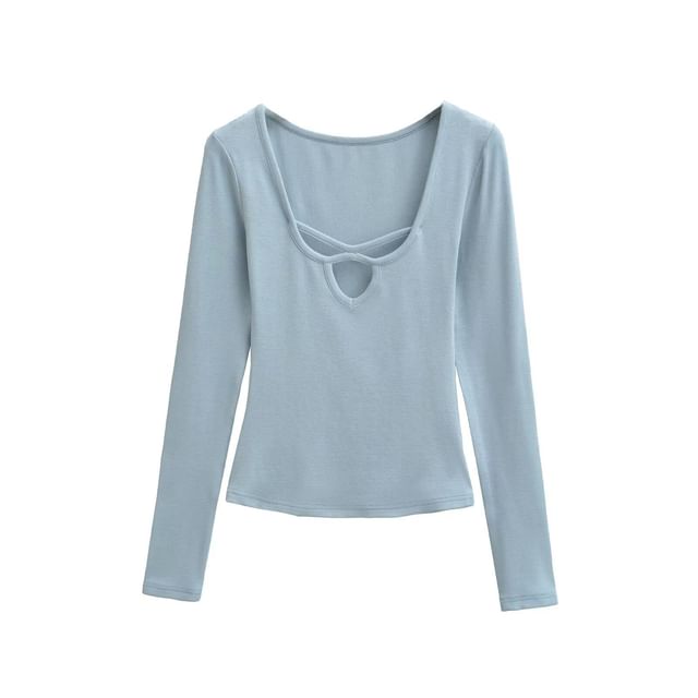 Scoop Neck Cutout Long Sleeve Tee