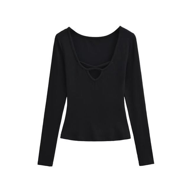 Scoop Neck Cutout Long Sleeve Tee