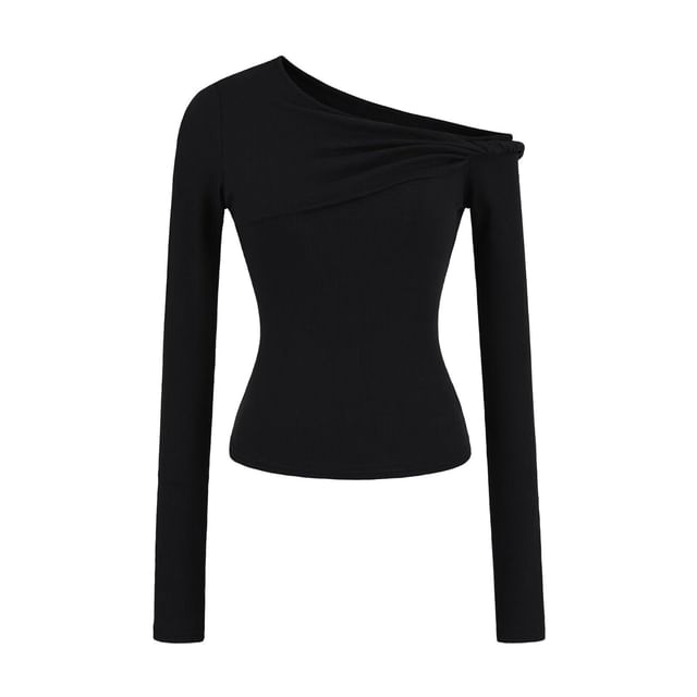 One Shoulder Twisted Long Sleeve Top