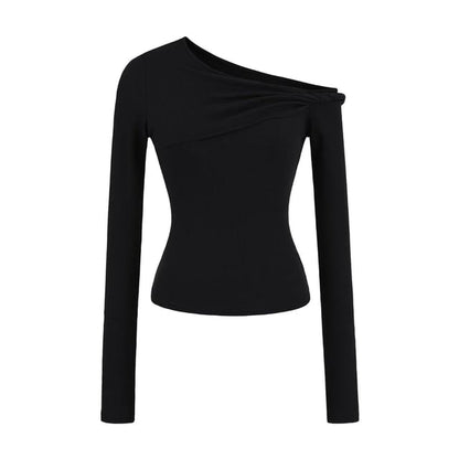 One Shoulder Twisted Long Sleeve Top