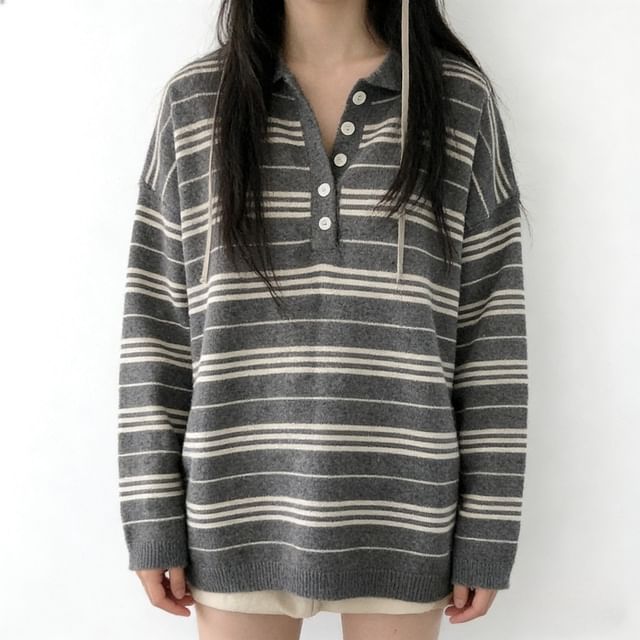 Striped Polo Knit Pullover