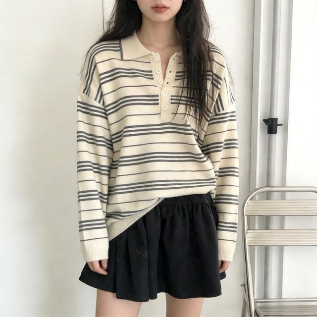 Striped Polo Knit Pullover