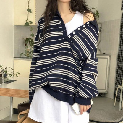Striped Polo Knit Pullover
