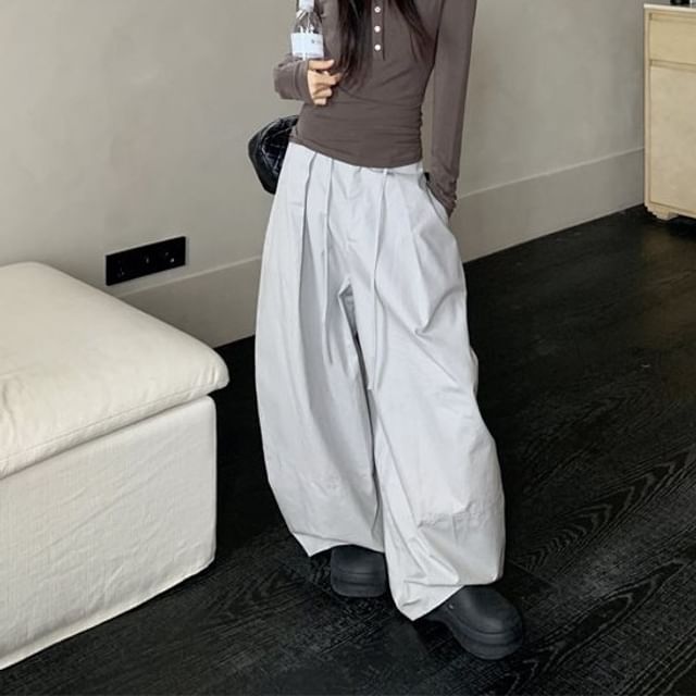 Double Breasted Trench Coat, Henley Tee & Baggy Pants Set