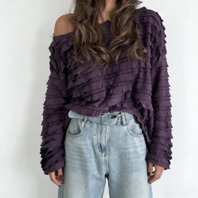 One Shoulder Tiered Long Sleeve Blouse