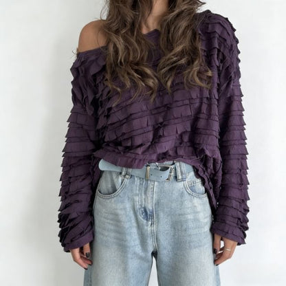 One Shoulder Tiered Long Sleeve Blouse