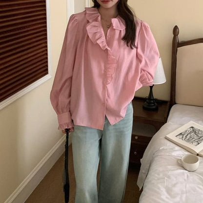 Ruffled Collar Long Sleeve Blouse