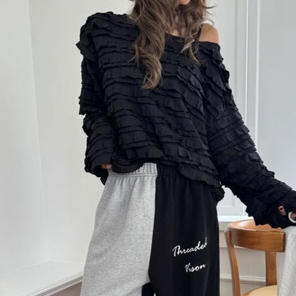 One Shoulder Tiered Long Sleeve Blouse