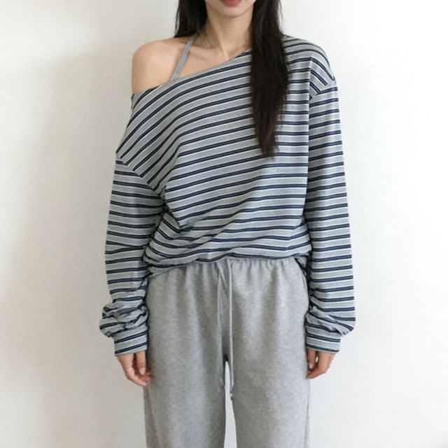 Asymmetric One Shoulder Striped Top