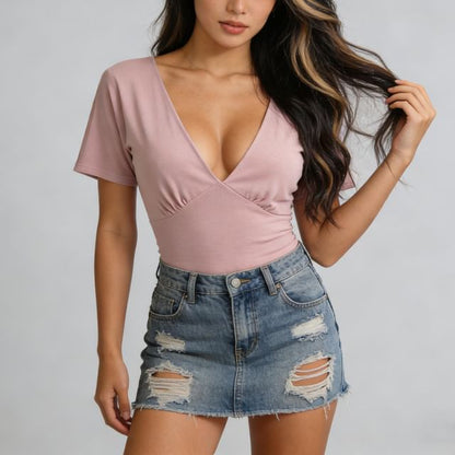 V-Neck Tie Back Short Sleeve Top