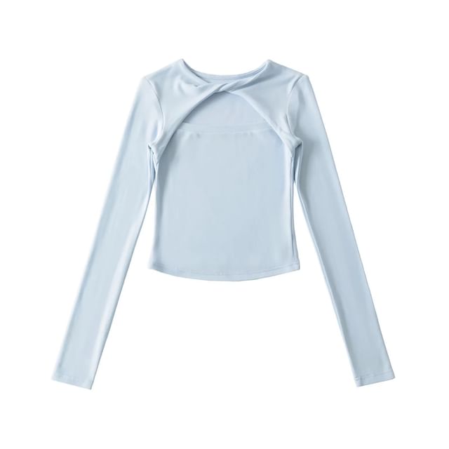 Crew Neck Twisted Cutout Tee with Long Sleeves