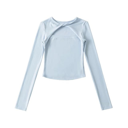Crew Neck Twisted Cutout Tee with Long Sleeves