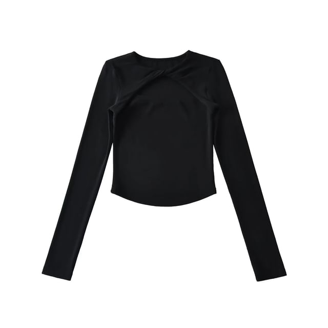 Crew Neck Twisted Cutout Tee with Long Sleeves