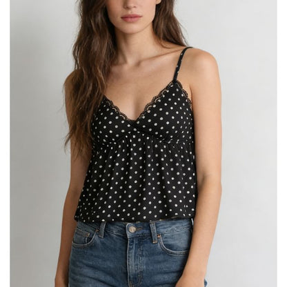 Lace-Trimmed Polka Dot V-Neck Cami