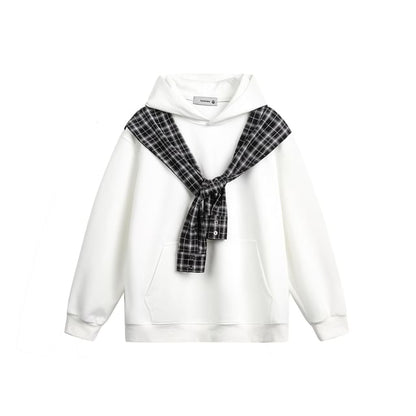 Plaid Panel Mock Two-Piece Hoodie