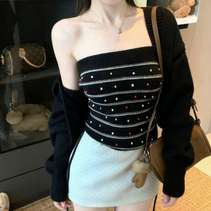 Strapless Pearl Tube Top with Bolero Cardigan Set