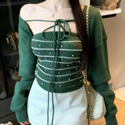 Strapless Pearl Tube Top with Bolero Cardigan Set