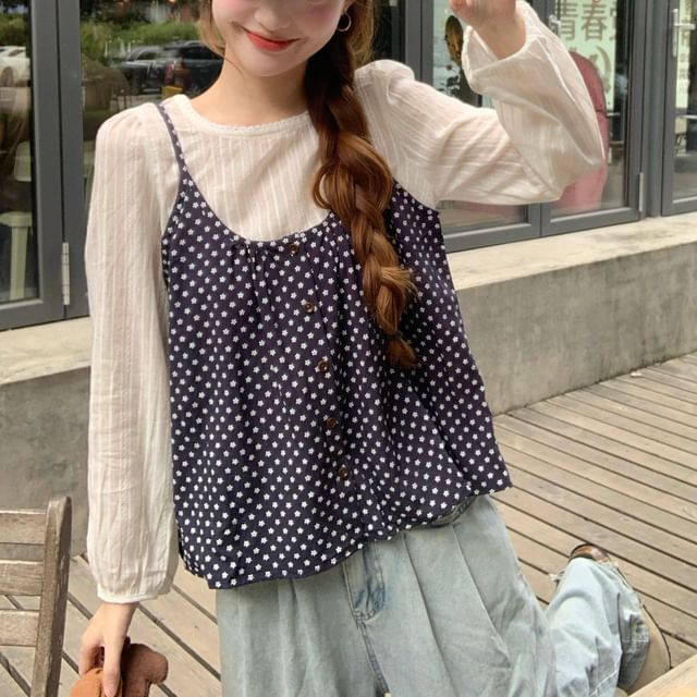 Scoop Neck Dotted Two Piece Blouse