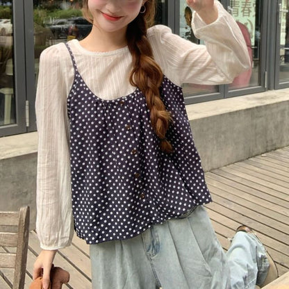 Scoop Neck Dotted Two Piece Blouse