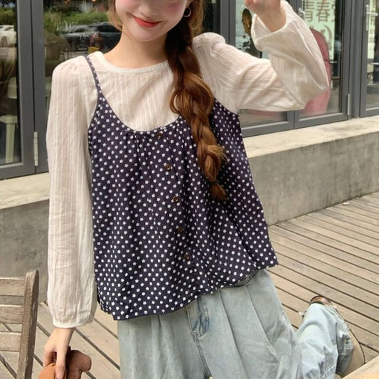 Scoop Neck Dotted Two Piece Blouse