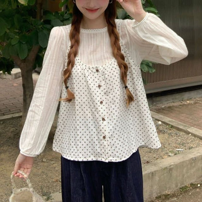 Scoop Neck Dotted Two Piece Blouse