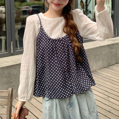 Scoop Neck Dotted Two Piece Blouse