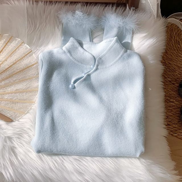 Stand Collar Long Sleeve Knit Top