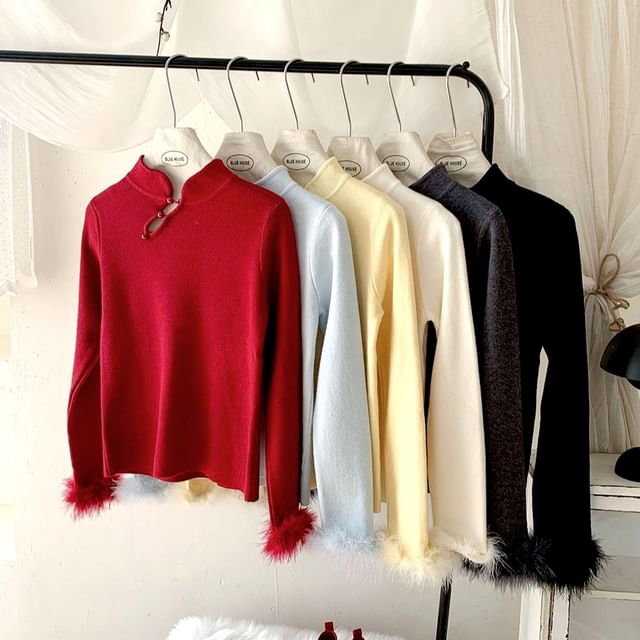 Stand Collar Long Sleeve Knit Top