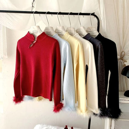 Stand Collar Long Sleeve Knit Top