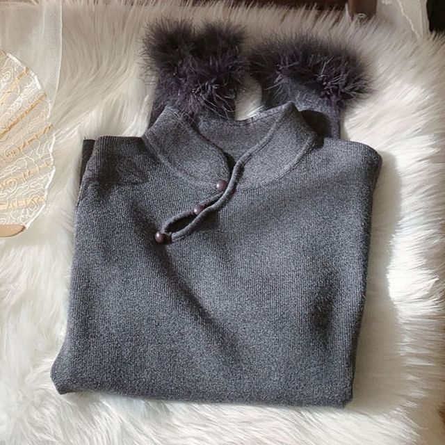 Stand Collar Long Sleeve Knit Top