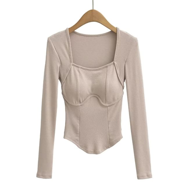 Square Neck Long Sleeve Basic Tee