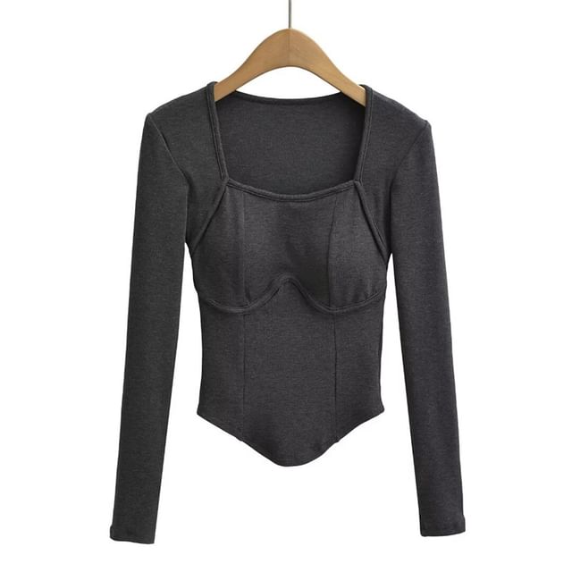 Square Neck Long Sleeve Basic Tee
