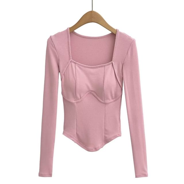 Square Neck Long Sleeve Basic Tee