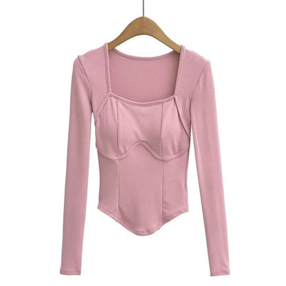 Square Neck Long Sleeve Basic Tee