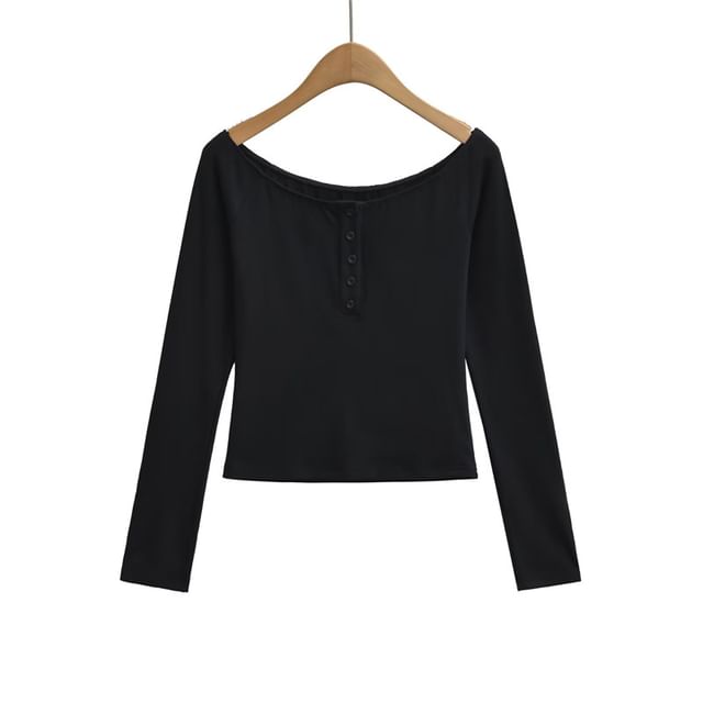 Scoop Neck Henley Long Sleeve Tee