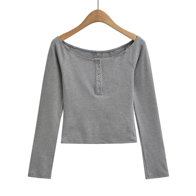Scoop Neck Henley Long Sleeve Tee